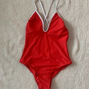 Red one piece bathing suit